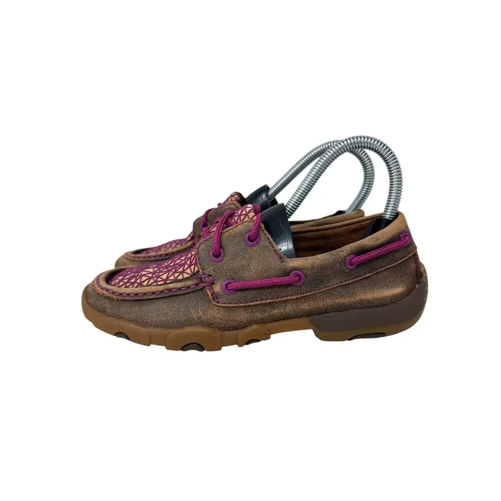 Twisted X Casual Boat‎ Shoes Womens Driving Mocs 5.5M Brown Leather WDM0066